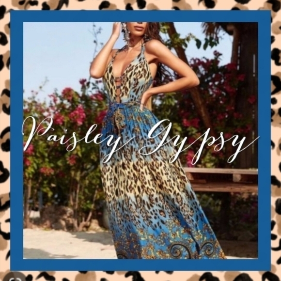 LEOPARD BACKLESS PLUNGING SPAGHETTI STRAP PREMIUM QUALITY DRESS - Picture 7 of 16